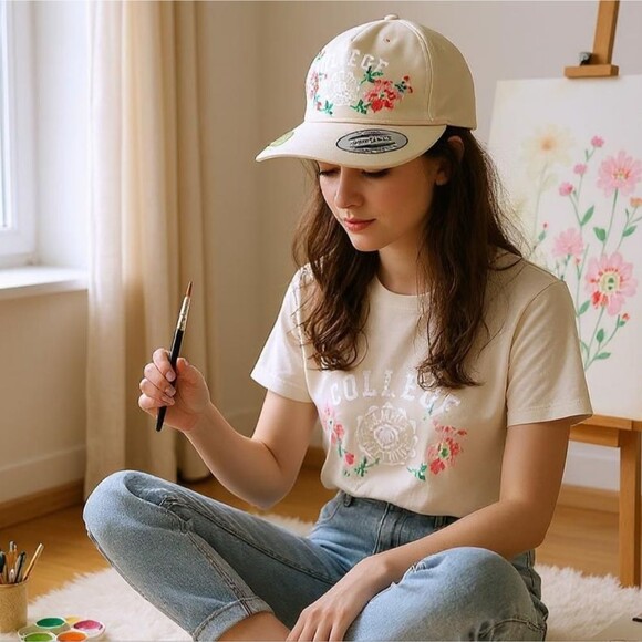 YUPOONG Classics Cap College Campus Clothing Floral Embroidered Baseball Hat - Picture 1 of 11